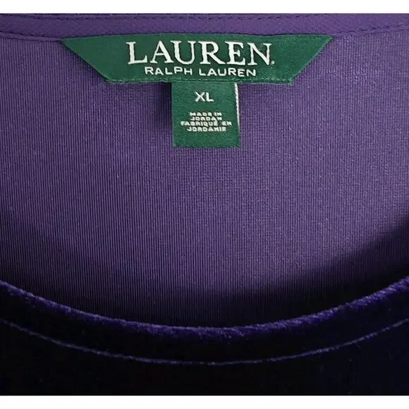 Ralph Lauren Velvet Velour Tunic Top Women's Size XL Purple Gold Buttons Classic - Picture 4 of 8